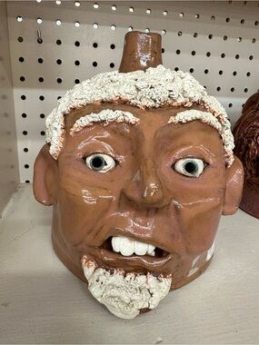 Vintage Handmade Face Jug Pottery Folk Art Sculpture